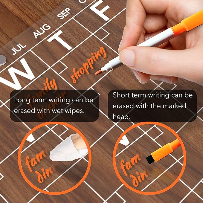 Acrylic Magnetic Dry Erase Board Calendar for Fridge, Clear Monthly and Weekly Planner Whiteboard for Refrigerator, w/ 8 Colors Markers, 15"x11"