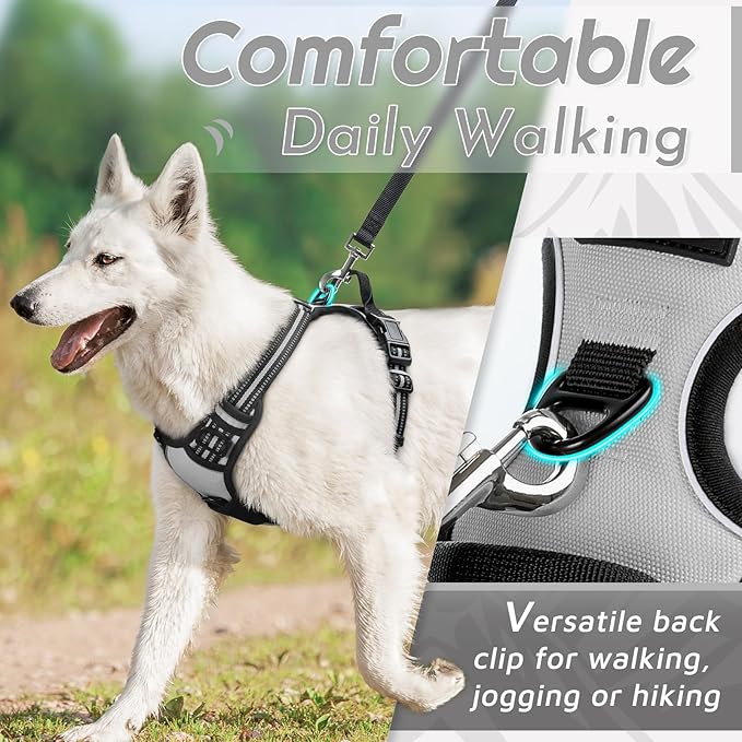 Eagloo Dog Harness Small Sized Dog, No Pull Service Vest with Reflective Strips and Control Handle, Adjustable and Comfortable for Easy Walking, No Choke Pet Harness with 2 Metal Rings, Grey, S