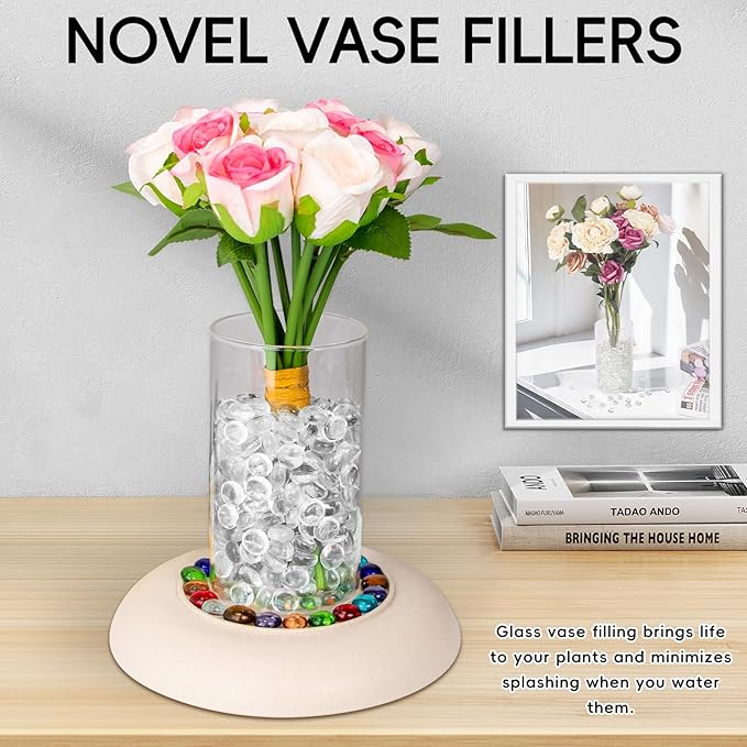1 LB Clear Glass Marbles, Transparent Mini Flat Glass Beads~150 PCS for Vase Fillers, Floral Bottom Mancala Gems Pebbles Fish Tank Rocks for Table Aquarium,Home Decor Art Craft Supplies(0.5"~0.7")