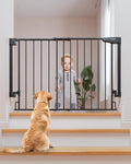 Cumbor 29.2-43" No Bottom Bar Baby Gate for Stairs, 2-in-1 Hardware Mounted Dog Gate Indoor, Wide Pet Gates for Doorway with Large Walk Thru Door, Child-Proof Gate for Top & Bottom of Stairs(Black)