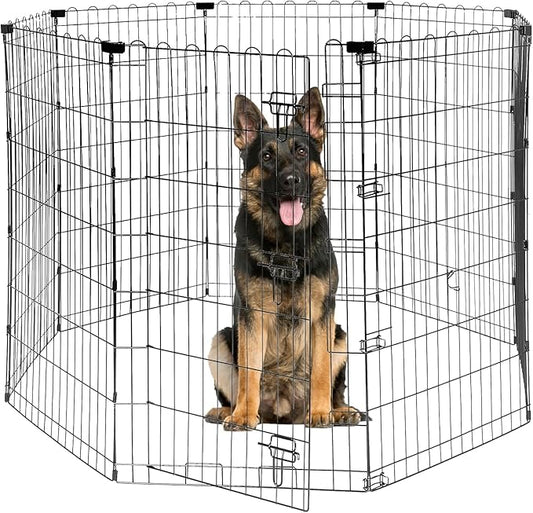 Foldable Dog Playpen 48" Height 8 Panels Metal Exercise Pen with Door - Indoor/Outdoor Dog Play Pen for Medium-Large Dogs, Portable Pet Fence for Yard Garden Camping, Black