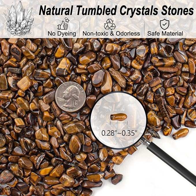 0.88 Lb Tiger Eye Aquarium Gravel Rocks Crushed Stone, Polished Natural Tumbled Healing Crystal Chips Bulk Quartz Crystal Gemstones for Garden|Vase Filler|Fish Turtle Tank Decorations