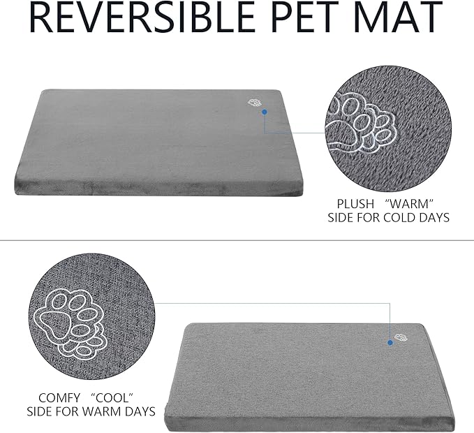 EMPSIGN Stylish Dog Bed Mat Dog Crate Pad Mattress Reversible (Cool & Warm), Water Proof Linings, Removable Machine Washable Cover, Firm Support Pet Crate Bed for Small to XX-Large Dogs, Grey