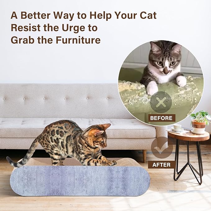 2 in 1 Cat Scratcher Cardboard Lounge Bed, Cat Scratching Post, Durable Board Pads Prevents Furniture Damage,Large (Reversible Grey)