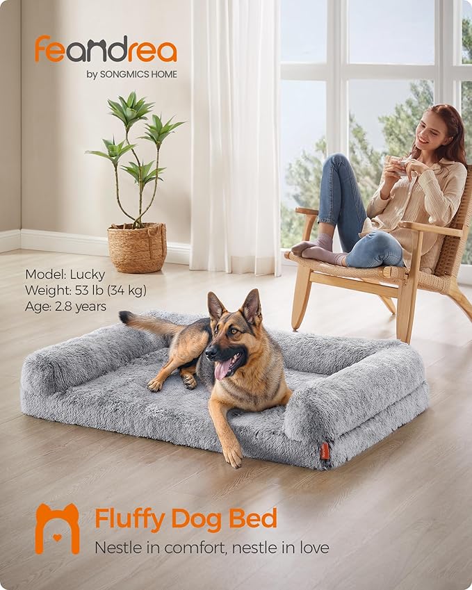 Feandrea Dog Bed, Orthopaedic Dog Sofa Bed for Large Dogs, Waterproof Ped Bed with Removable Washable Cover, 48 x 33.5 x 9.5 Inches, Gray Ombré UPGW234G01