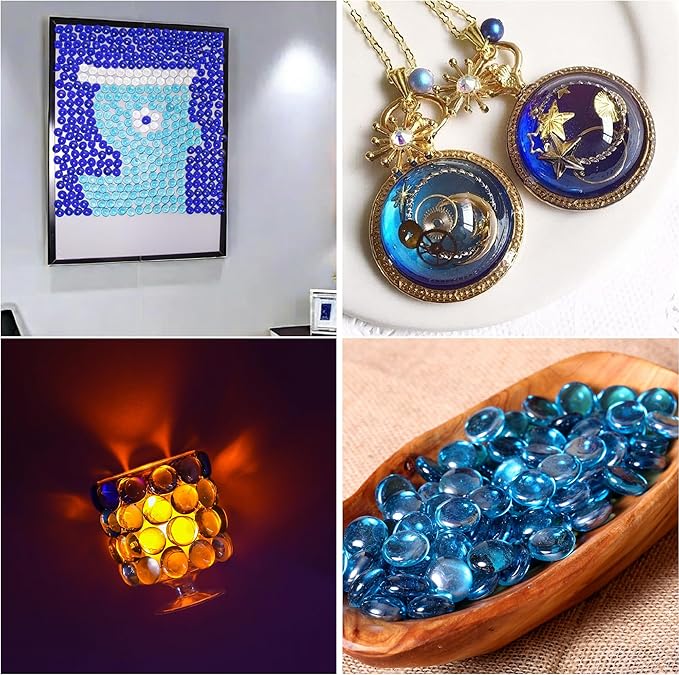 1LB Mixed Blue Glass Marbles, Transparent and Smooth Flat Glass Beads for Vases, Mosaic Gem Pebbles for Aquarium Decor, Floral Arrangements, Mancala Stones, Vase Filler and Crafts (Approx. 80-100 PCS)