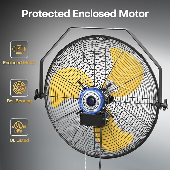 20 Inch Industrial Wall Mount Fan with 2 Pack, 5200 CFM Industrial Metal Wall Fans with Poweful Motor, 3 Speed, Heavy Duty Construction Indoor for Warehouse, Workshops, and Garage, UL Listed