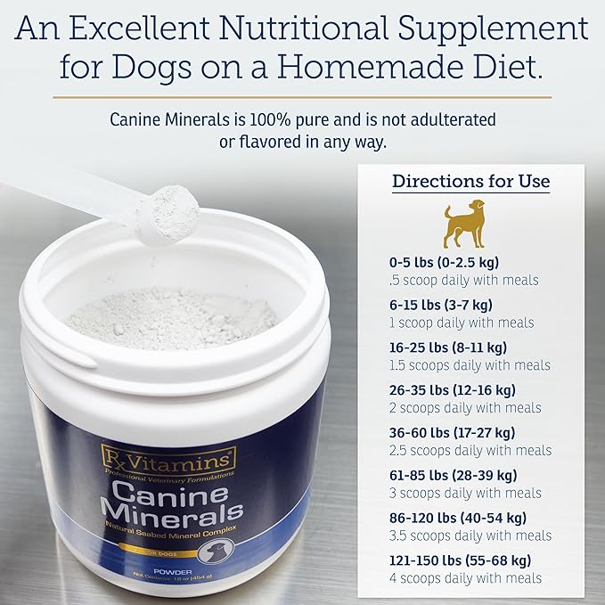 Rx Vitamins Canine Minerals - Essential Minerals for Dogs - Calcium, Magnesium, Iron Supplement, Bone and Joint Supplement for K9, Immune Support - 16oz
