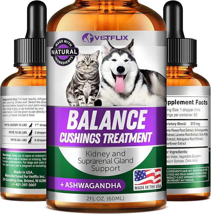 Pet Adrenal Support for Dogs & Cats - Made in USA - Cushings Treatment for Dogs - Cat & Dog Supplement for Kidney Support - 2 Fl Oz