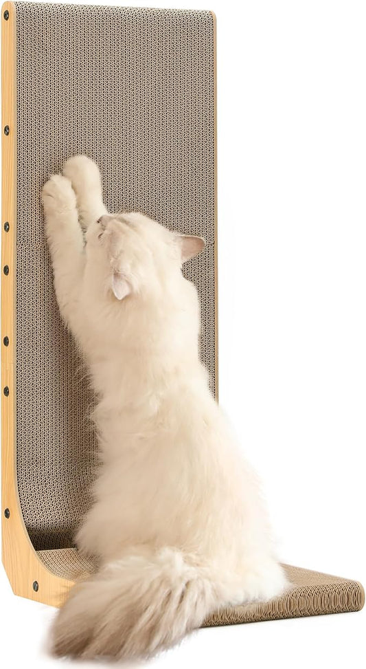 FUKUMARU Cat Scratcher, 32.7 Inch L Shape Cat Scratch Pad Wall Mounted, Cat Scratching Cardboard with Ball Toy for Indoor Cats, Extra Large