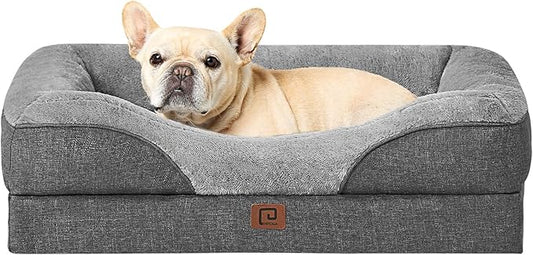 EHEYCIGA Memory Foam Dog Bed for Medium Size, Orthopedic Dog Sofa with Sides and Waterproof Liner, Washable Bolster Pet Bed Couch with Removable Cover, 30x20x6.5 Inch, Grey