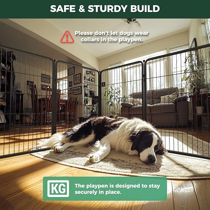 FXW Homeplus Unleashed Indoor Dog Playpen - Stress-Free and Safe Play, Heavy Duty 40 Inch 8 Wire Panels Dog Pen for Medium and Large Dogs, Black│Patented