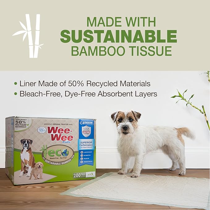 Four Paws Wee-Wee Superior Performance Bamboo Pee Pads for Dogs, Earth Friendly Dog & Puppy Potty Training Pads, Crate Liners, Housebreaking Supplies, 22" x 23" (14 Count)