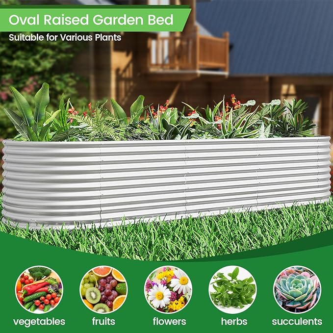 FRIZIONE 2pcs 9 in 1 Tall 8x2ft Galvanized Raised Garden Bed Outdoor,Steel Garden Bed for Vegetables,Above Ground Garden Box for Flower,Metal Raised Beds for Gardening