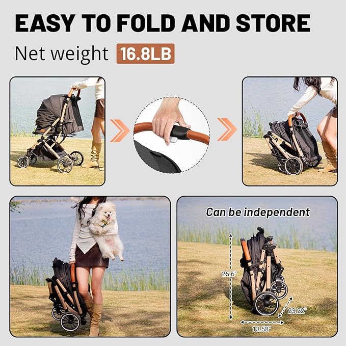 EchoSmile Small Medium Dogs Stroller 4-Wheel Pet Strollers for Medium Dogs Up to 50lbs, One Click Folding Large Cat Stroller, Reversible Handle, Shock Absorbing Wheels, Removable Washable Pad