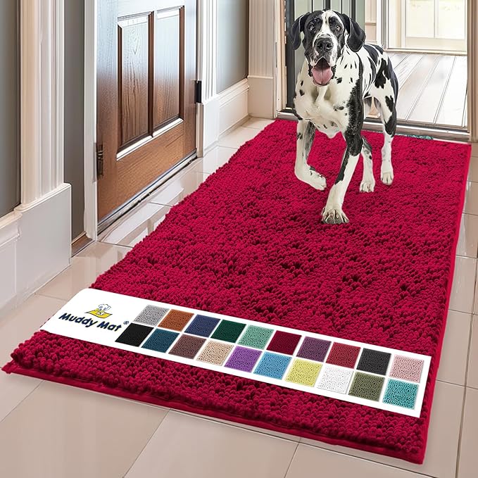 Muddy Mat® Shown on TV – Super Absorbent Door Mat Indoor, Microfiber Quick Dry Chenille Entryway Rug, Non-Slip Front Door Mat, Indoor Mats for Entryway, Machine Washable Pet Rug, Maroon 36"x60"