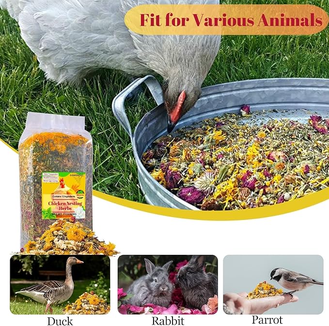 21 oz Chicken Nesting Herbs Flowers - 1.3lb Poultry Blend Herbs 12 Premium Nesting Box Herbs for Chicken Coop Refresher Boost Egg Laying Hens Herb Supplement for Backyard