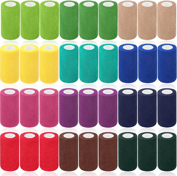 Treela 36 Pcs Self Adherent Bandage 4" X 5 Yard Wrap Breathable Cohesive Bandage Elastic Adhesive Tape for Stretch Athletic Sports Wrist Ankle(Classic Color)