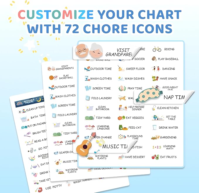 3 in 1 Bedtime/Morning/Weekly Routine Chart for Kids, Magnetic Chore Chart for Toddlers, Visual Schedule for Kids Toddlers Schedule Board for Home