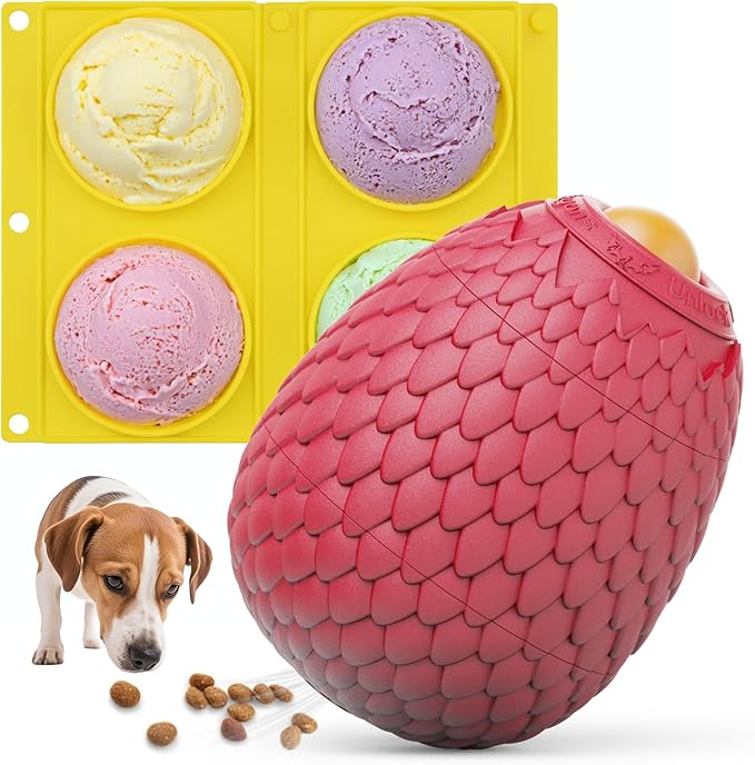 Enrichment Frozen Treat Toy for Dogs - 2-in-1 Dog Licking Toy & Dispensing Dog Puzzle Toy, Fillable Rubber Interactive Toy, Keeps Them Busy, Reduces Anxiety, Safe & Easy to Clean Red