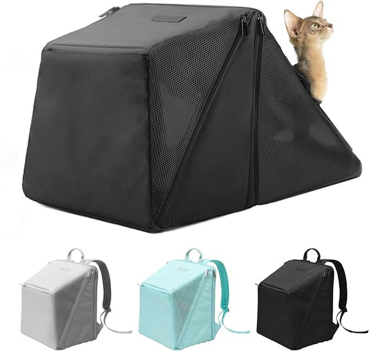 Expandable Cat Backpack Carrier Pet Soft-Sided Mesh Backpack Carrier for Cats Small Dogs Dual-Layer Ventilated Privacy Cat Backpack for Travel Outdoor Camping (Midnight Black)