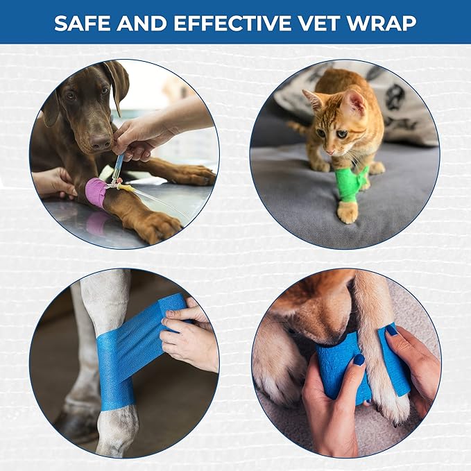 Self Adhesive Bandage Wrap - Pack of 12 Assorted Colors, Non-Woven, Breathable & Water-Resistant Vet Wrap for First Aid, Sports Injury, Body Sprains, & Pets (2 Inch Multicolor - 12 Pack)