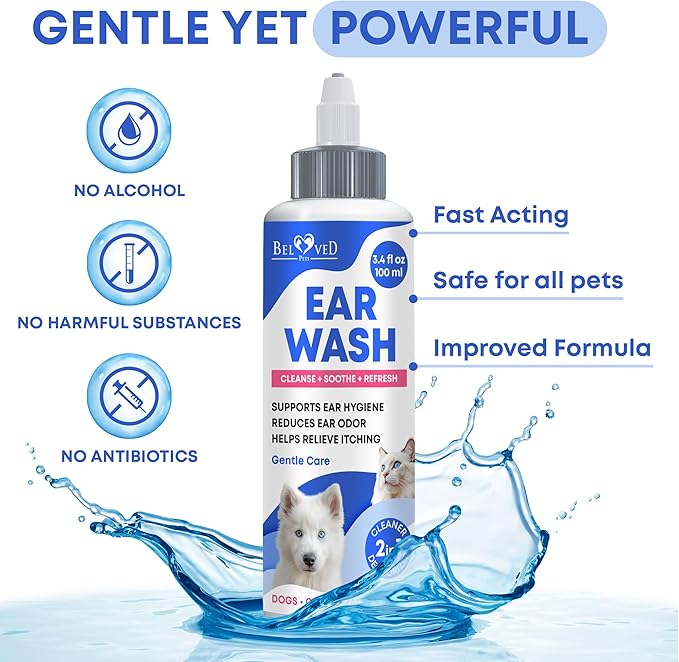 Ear Cleaner Drops & Wash Solution for Cats and Dogs – Gentle Ear Hygiene, Wax Removal & Odor Control for Pets