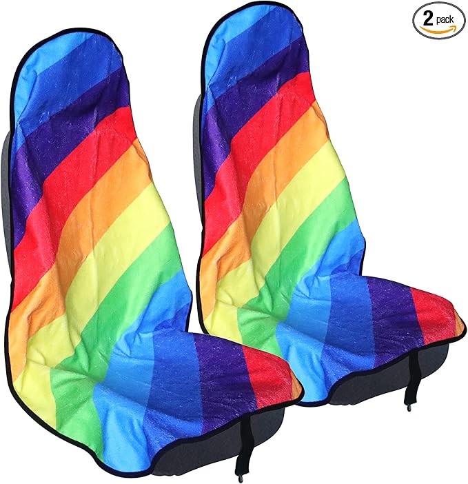 Car Seat Cover Protector Front Seats,for Gym Workout,Running,Swimming,Beach and Hiking,Waterproof Sweat Towel Bucket Seat Covers for Cars SUV Trucks (Rainbow, 2Pcs)