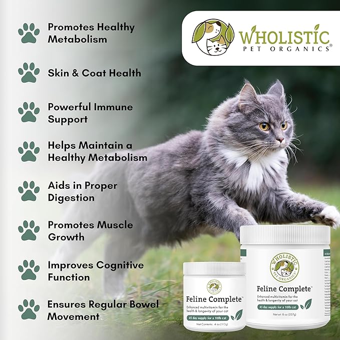 Wholistic Pet Organics Feline Complete - 8 Oz - Multivitamin & Probiotic Powder for Cats - Natural Cat Food & Digestive Support