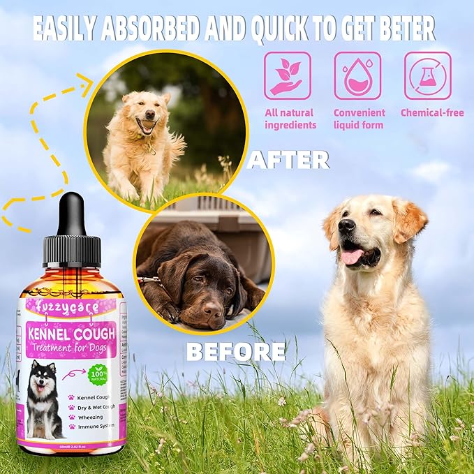 2 Pack Dog Cough Treatment，Natural Kennel Cough Medicine for Dogs,Effective Kennel Cough Treatment and Allergy Relief, Herbal Drops for All Breeds & Sizes, Soothing Dog Cough Medicine