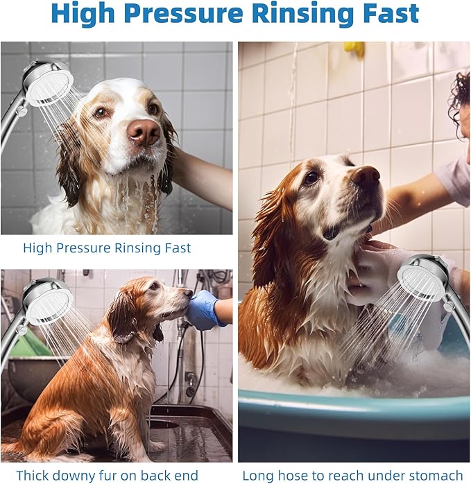 Hibbent Dog Sprayer Attachment Set for Pet Bathing and Dog Washing with 119 Inch Hose, Brass Shower Arm Diverter Valve, Handheld Shower Head, Bathroom Hose Sprayer Head Kit