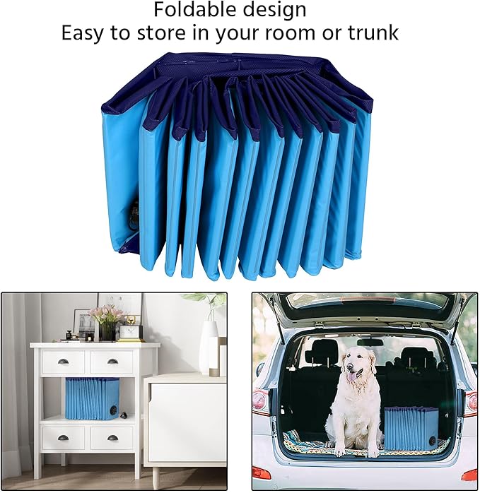 Yaheetech Foldable Dog Pools 63 x 12 Inches Collapsible Hard Plastic Pets Swimming Pool Portable Puppy Bath Tub Cat Shower Pet Wading Pool for Outdoor/Indoor w/Pet Repair Patches, Blue