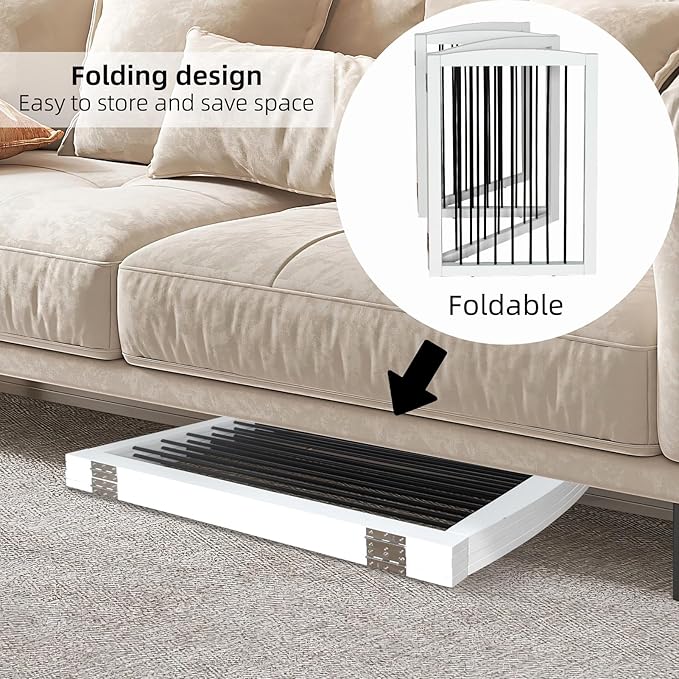 Freestanding Panel Gate for Indoor Doorways, Stairs, or Hallways, Foldable Wooden Gate for Dogs, Support Feet Included, 24" Height - 2 Panels, White