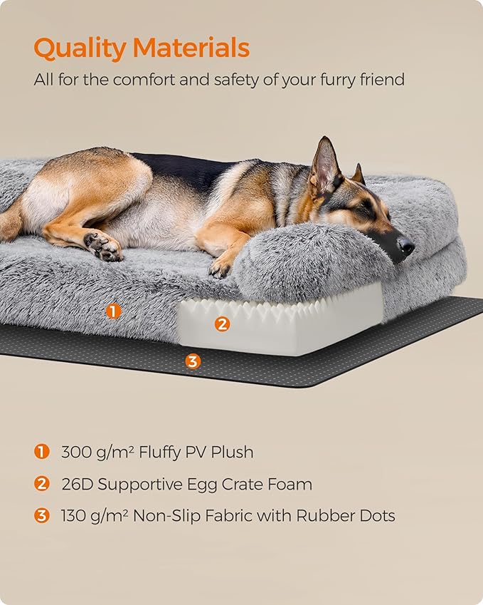 Feandrea Dog Bed, Orthopaedic Dog Sofa Bed for Large Dogs, Waterproof Ped Bed with Removable Washable Cover, 48 x 33.5 x 9.5 Inches, Gray Ombré UPGW234G01