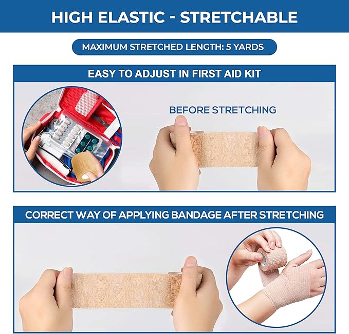 Self Adhesive Bandage Wrap - Pack of 12 Assorted Colors, Non-Woven, Breathable & Water-Resistant Vet Wrap for First Aid, Sports Injury, Body Sprains, & Pets (2 Inch Multicolor - 12 Pack)