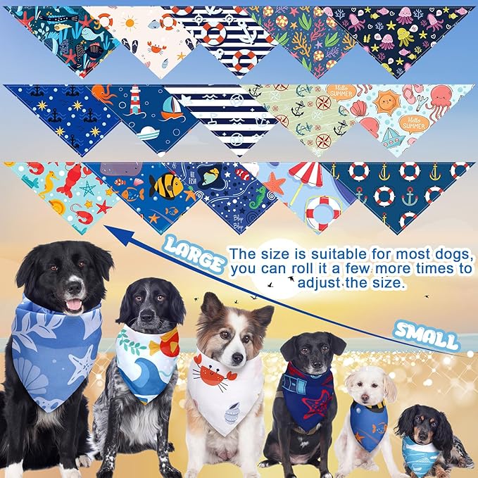 100 Pcs Dog Bandanas Bulk Pet Bibs Colorful Triangle Scarf Pet Bandanas for Medium Large Dogs Spring Summer Birthday Costume Decoration (Ocean Theme)