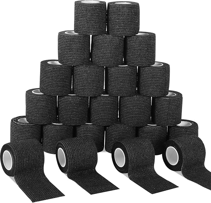 LDIWEE 24 Pack 2 Inch Self Adhesive Bandage Wrap - 5 Yard Black Cohesive Vet Wrap & Athletic Tape Grip Tape for Ankle Sprains, First Aid Medical, Sports Injuries