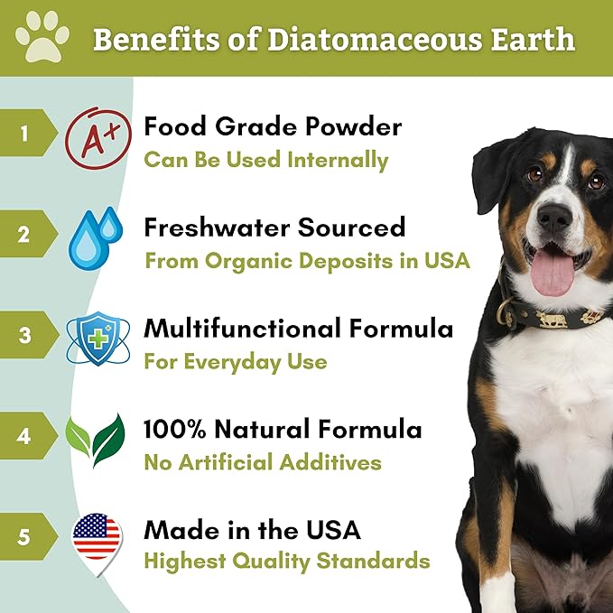 Wholistic Pet Organics DE for Dogs Organic Food Grade for Dogs - 13 Oz - Safe Non-Chemical Freshwater Silica Improves Overall Health