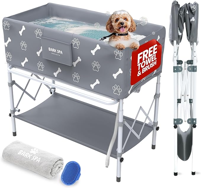 Dog Bath Tub - Free Brush & Towel – Foldable & Portable Dog Washing Station – Lightweight Dog Bath for Indoor & Outdoor Grooming – Fits in Shower or Bath