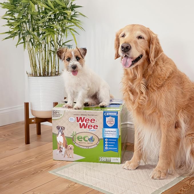 Four Paws Wee-Wee Superior Performance Bamboo Pee Pads for Dogs, Earth Friendly Dog & Puppy Potty Training Pads, Crate Liners, Housebreaking Supplies, 22" x 23" (100 Count)