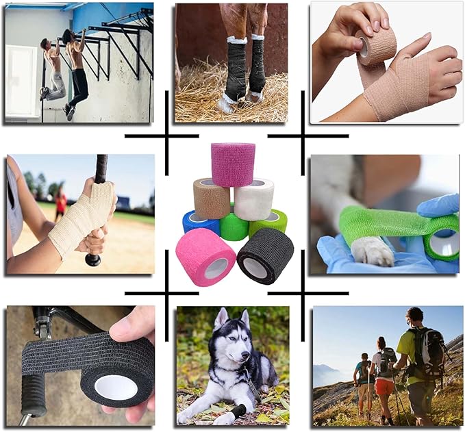 Self Adhesive Tape Wrap 8 Rolls,Non-Woven Self Adherent Vet Wrap Tape,(2 in+1 in) x 5 Yard | Cohesive Bandage Tape for Wrist & Ankle,Elastic Grip Cover (6Color-Mixed)