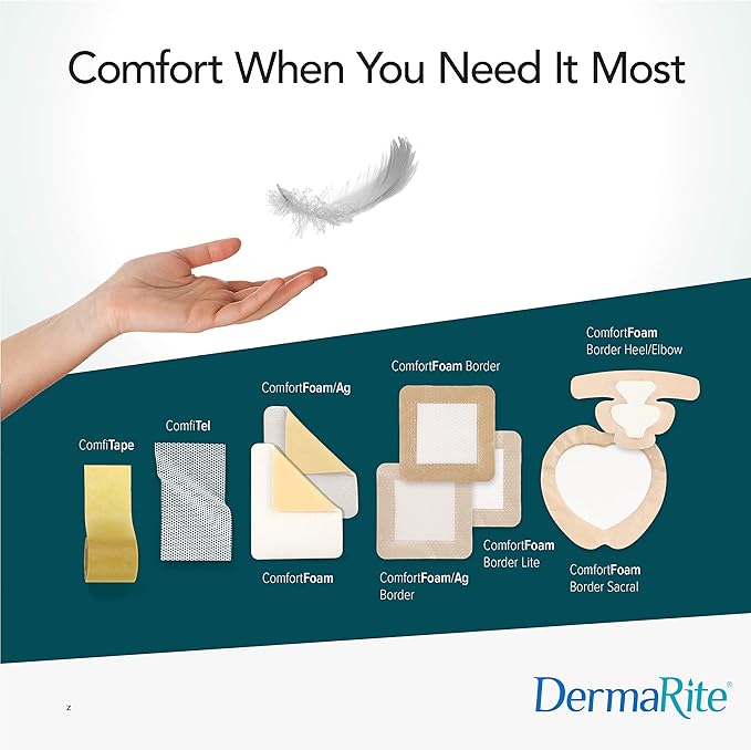 DermaRite's ComfortFoam Border, Foam Wound Dressing - Flexible and Soft Silicone, Self Adhesive, No Natural Rubber Latex - 2 in. x 5 in., 10 Count, 1 Pack