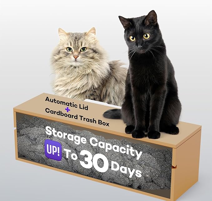 (Upgraded) Popur X5 Self Cleaning Cat Litter Box - Unique Open Top Split System - Automatic Litter Scooping Robot, Odor-Seal, 24 Inch Tray, 30-Day Capacity, 33 lbs. Load, 99% Leakproof (Cardboard Bin)