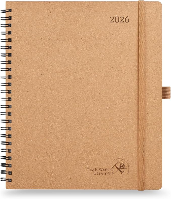 POPRUN 2026 Planner - 2026 Recycled Weekly Planner [Italian Regenrated Leather - Medium Size 8.5'' x 10.5''] - 2026 Weekly Planner with Hourly Schedule, Monthly Tabs-26-WERK7-DST - Desert Brown