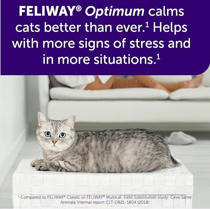 FELIWAY Optimum 3 x 30 Day Cat Calming Refills for Pheromone Diffuser, 3 x 48ml Value Pack - Helps Reduce Common Signs of Stress in Cats & Kittens, Enhanced Calming