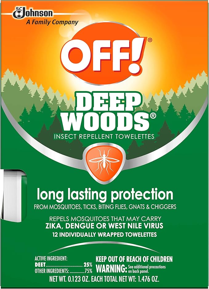OFF! Deep Woods Insect Repellent Towelettes, Long Lasting Protection from Mosquitoes, Unscented, 12 Count (Pack of 3)