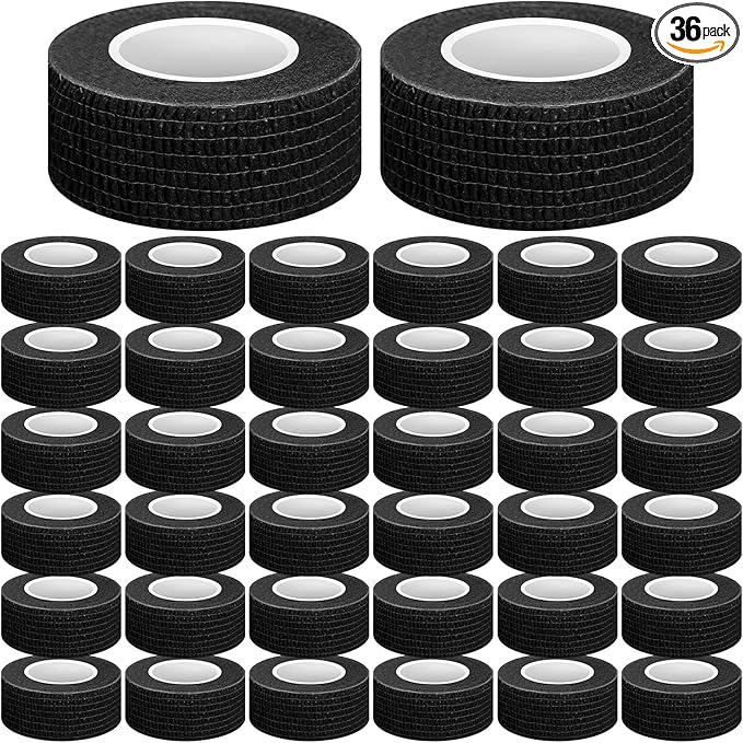 Treela 36 Pcs Self Adherent Bandage 1" X 5 Yard Wrap Breathable Cohesive Bandage Elastic Adhesive Tape for Stretch Athletic Sports Wrist Ankle(Black)