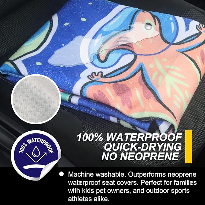 Back Seat Cover for Car Trucks Van SUV,Waterproof Rear Bench Towel Seat Covers for Dogs and Kids,Automotive Backseat Protector (Cartoon Dinosaur)