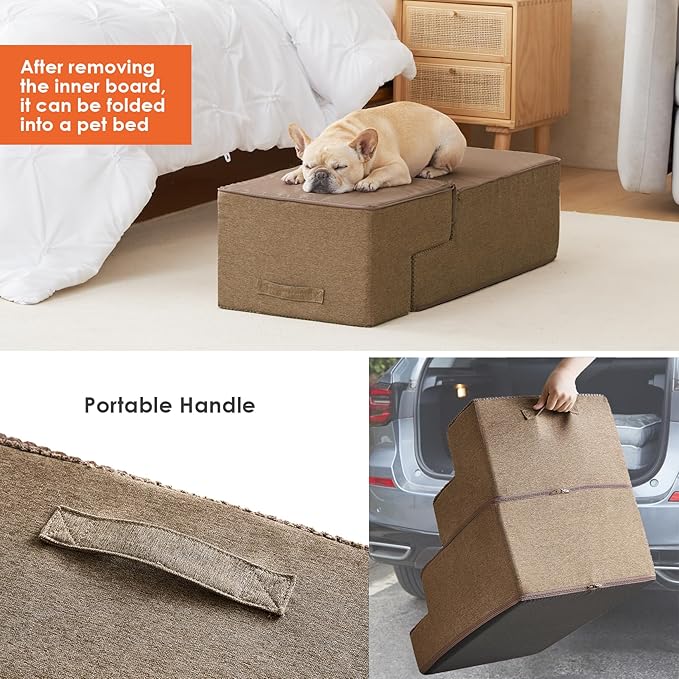 EHEYCIGA Dog Stairs for Bed 20" H, 4-Step Extra Wide Dog Steps for High Bed, Pet Steps for Small Dogs and Cats, Non-Slip Balanced Pet Ramp Indoor, Camel