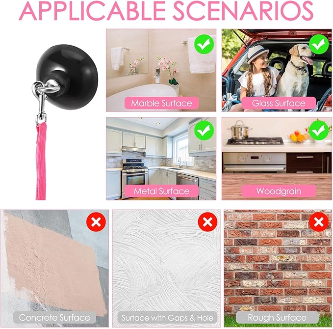 Frienda 4 Pieces Dog Bathing Tether with Suction Cup Pet Dog Grooming Tub Restraint Loops and Adjustable Cat Fixed Safety Rope for Pet Shower Bathing Grooming(Blue Pink Bright Green)